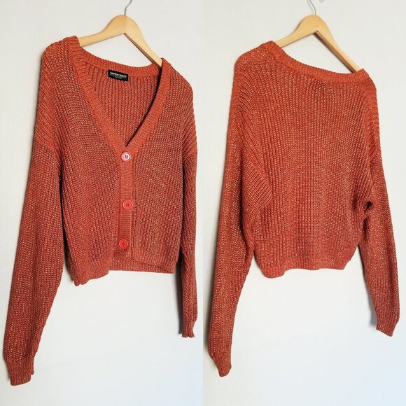 American Apparel Chunky Knit Metallic Cardigan Crop One Size Bronze Shimmer USA - Picture 4 of 16
